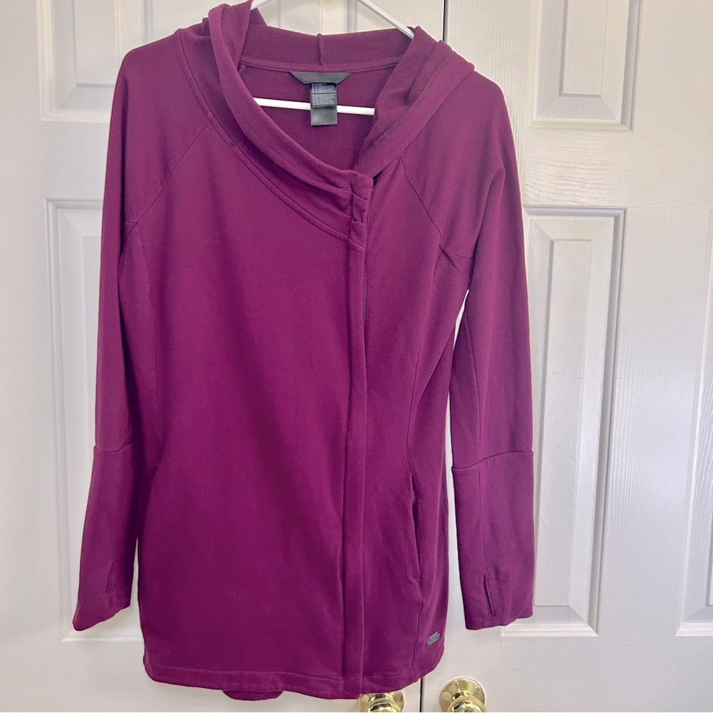 North Face Long Line Diagonal Zipper Hooded Lightweight Plum Purple Jacket Sz M